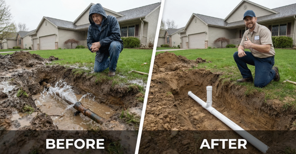Emergency pipe repair at a residential property (Before & After)