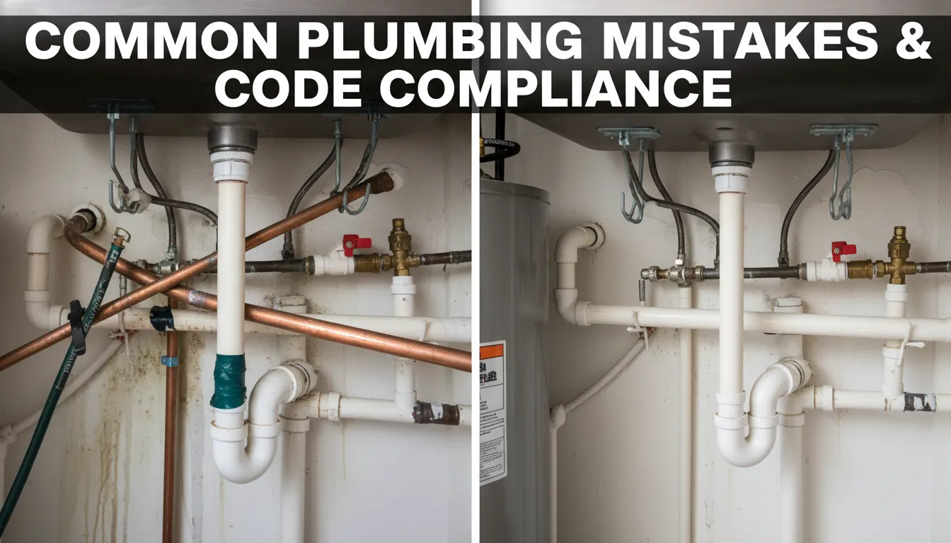 Illustration of common plumbing mistakes and importance of code compliance