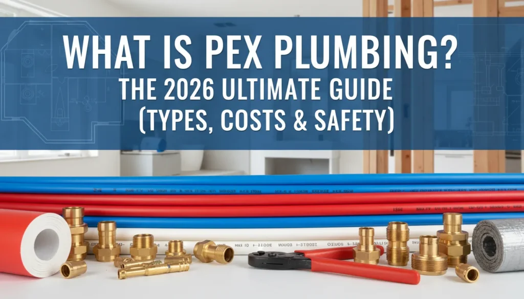 Comprehensive guide to PEX plumbing showing different pipe types (PEX-A, B, C), installation costs, and health safety ratings for 2026.
