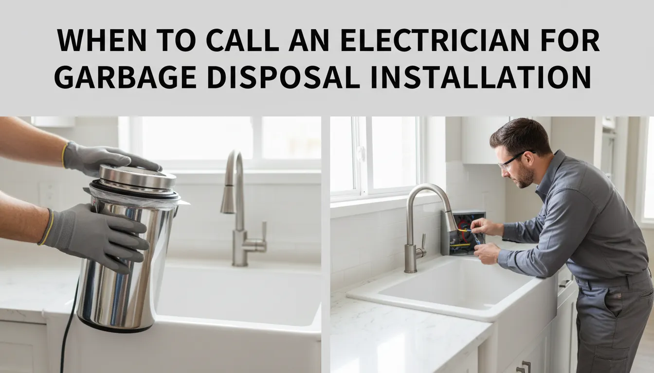 Electrician wiring a garbage disposal under kitchen sink