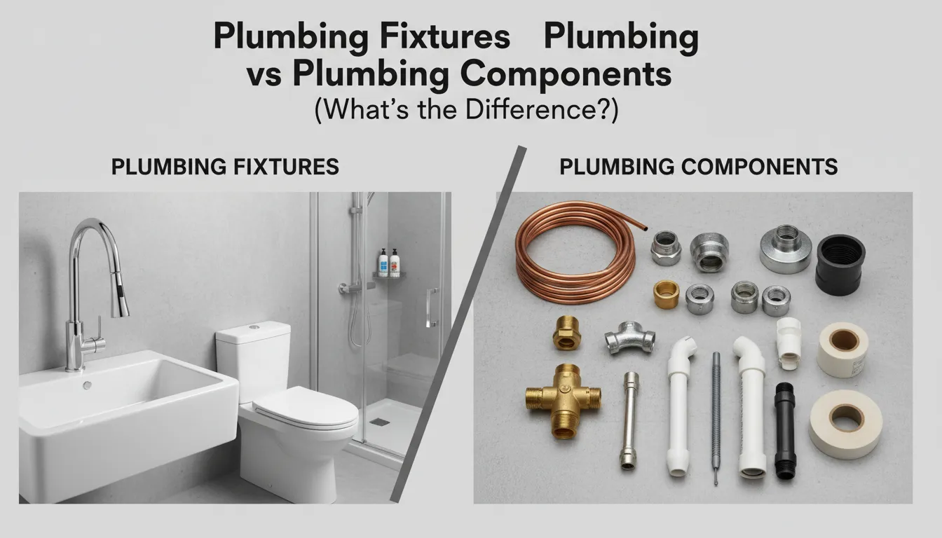 Plumbing fixtures vs plumbing components showing visible fixtures and hidden plumbing system parts