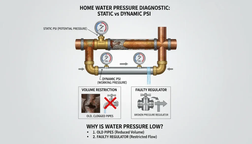 Understanding why is the water pressure low in my house using static and dynamic PSI testing