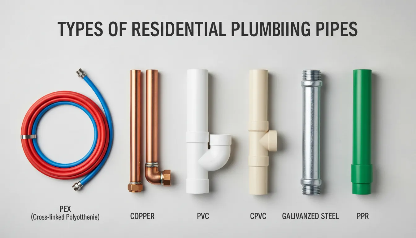 Different types of plumbing pipes used in residential homes