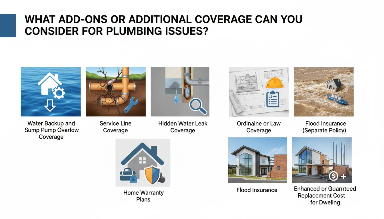 Add-ons and additional coverage for plumbing issues like water backup, service line, and mold damage.