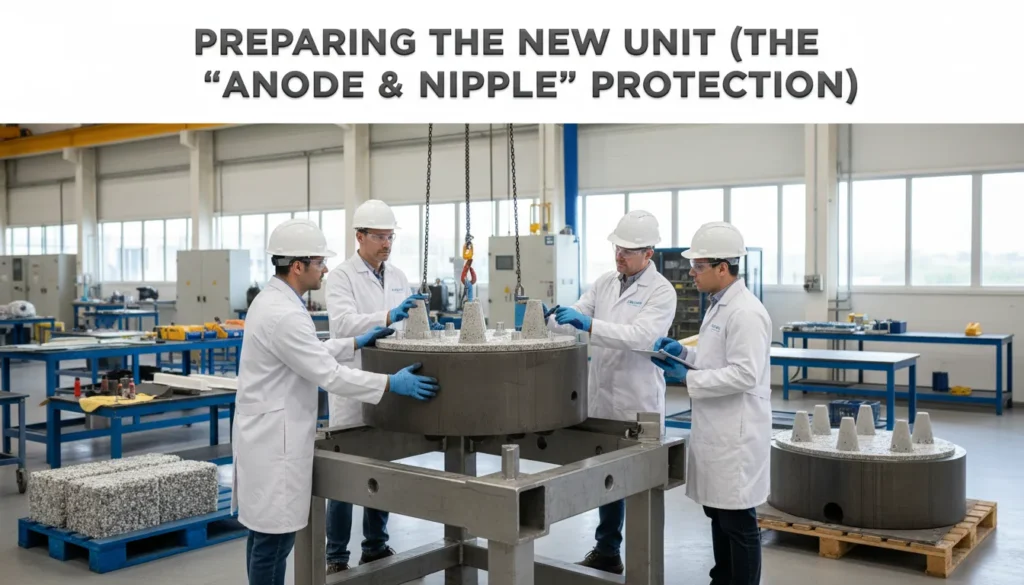 How to plumb a water heater: Loosening the anode rod and preparing dielectric nipples for installation.