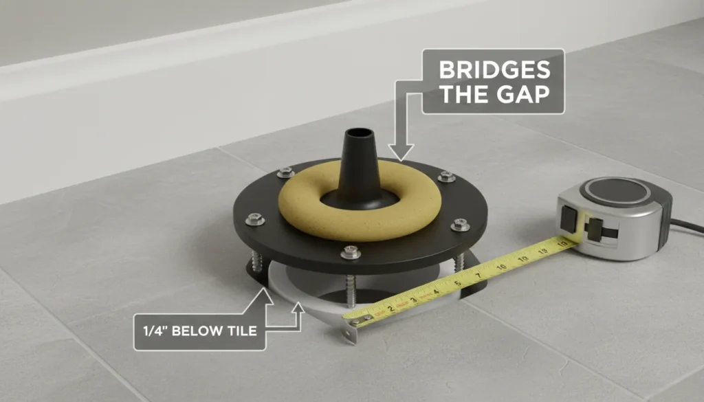 Toilet Flange Repair for low floor height using stackable flange spacers