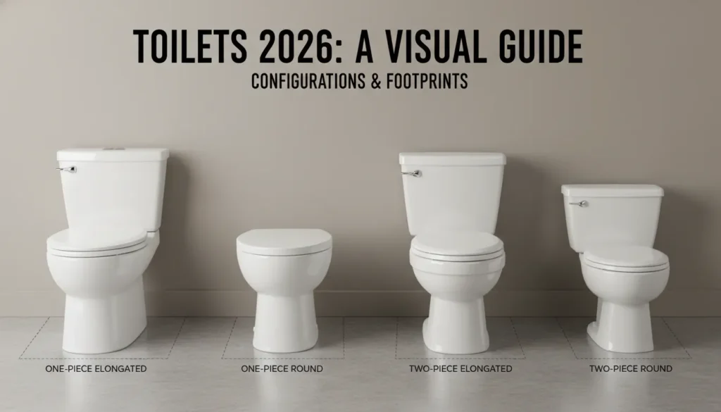 Comparing different kinds of toilets and toilet bowl reviews, including one-piece, two-piece, and elongated styles.