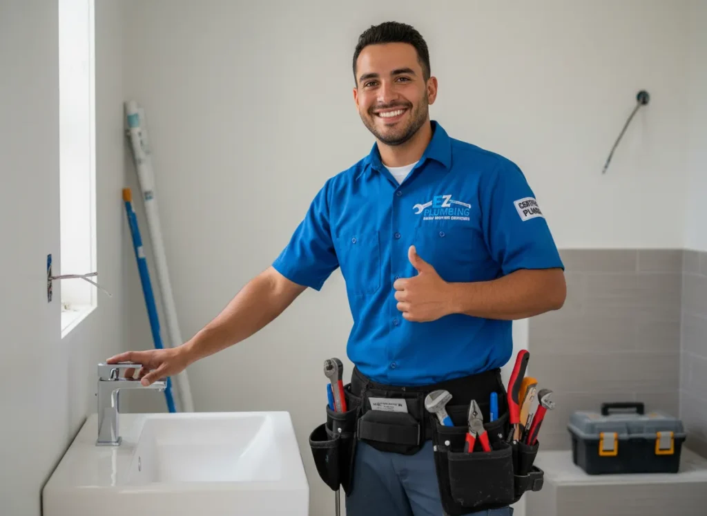 Professional plumber from Ez Plumbing Repair Services fixing a leak in Miami, FL.