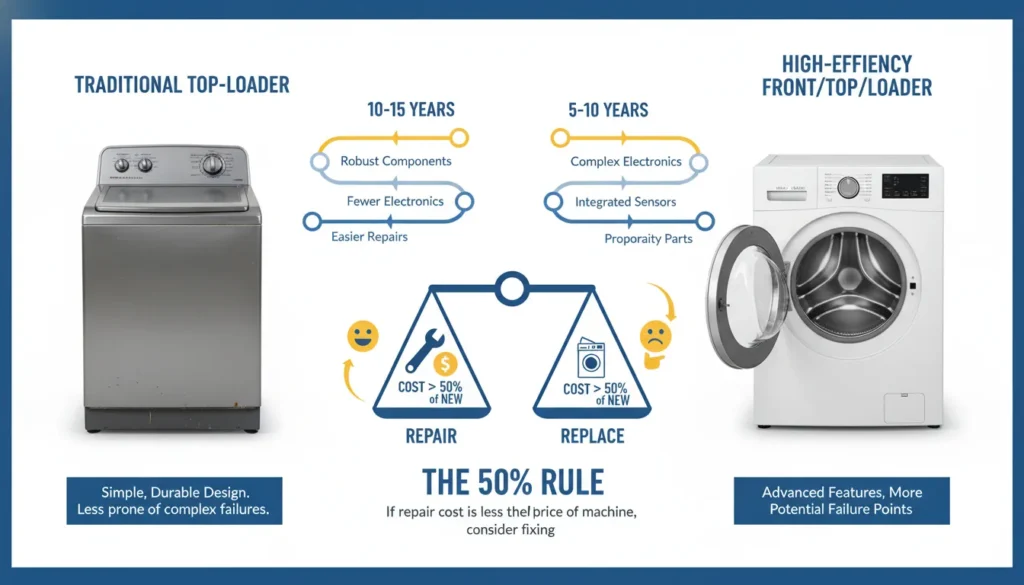 Top Load Washer Secrets regarding average lifespan and the 50 percent repair rule