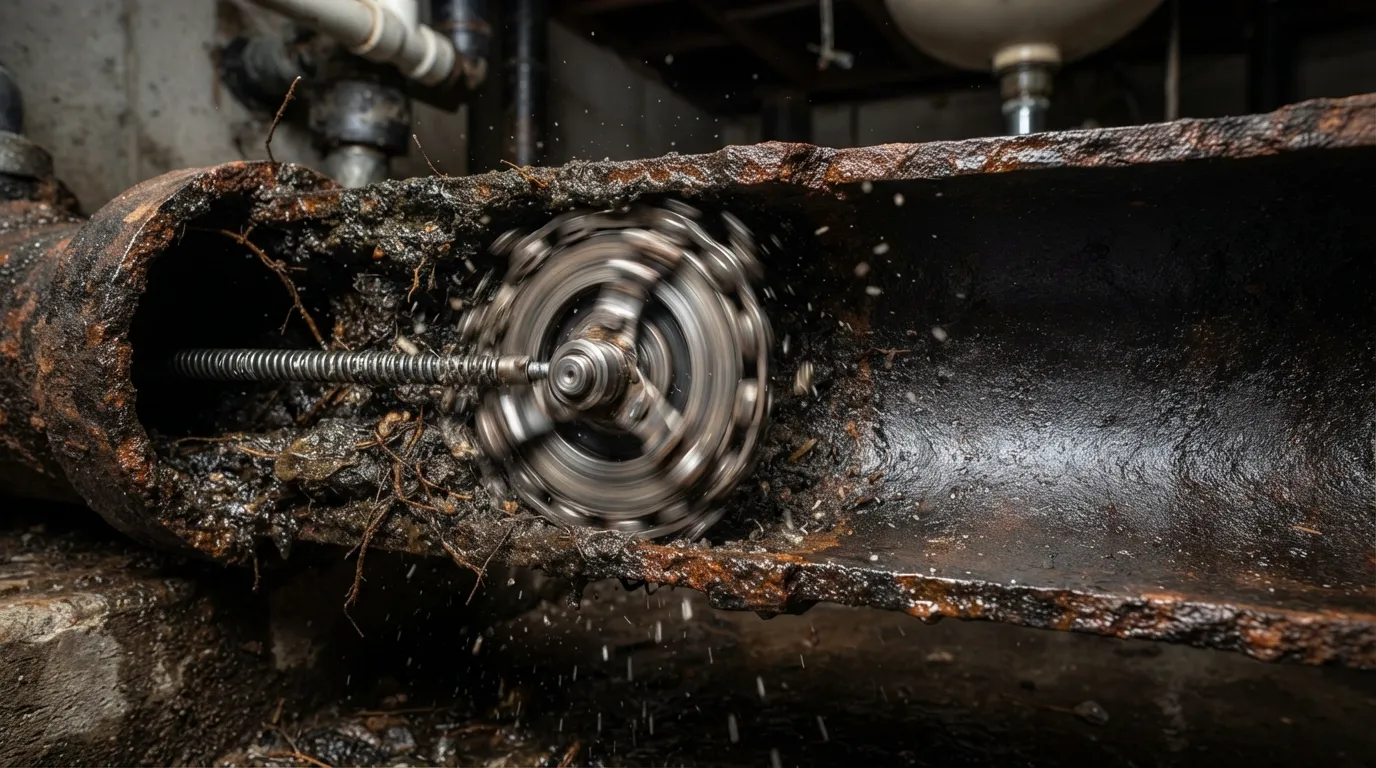 Chain knocker drain cleaner showing how the rotating chain cleans inside a drain pipe, removes buildup and blockages, and when the tool is appropriate to use.