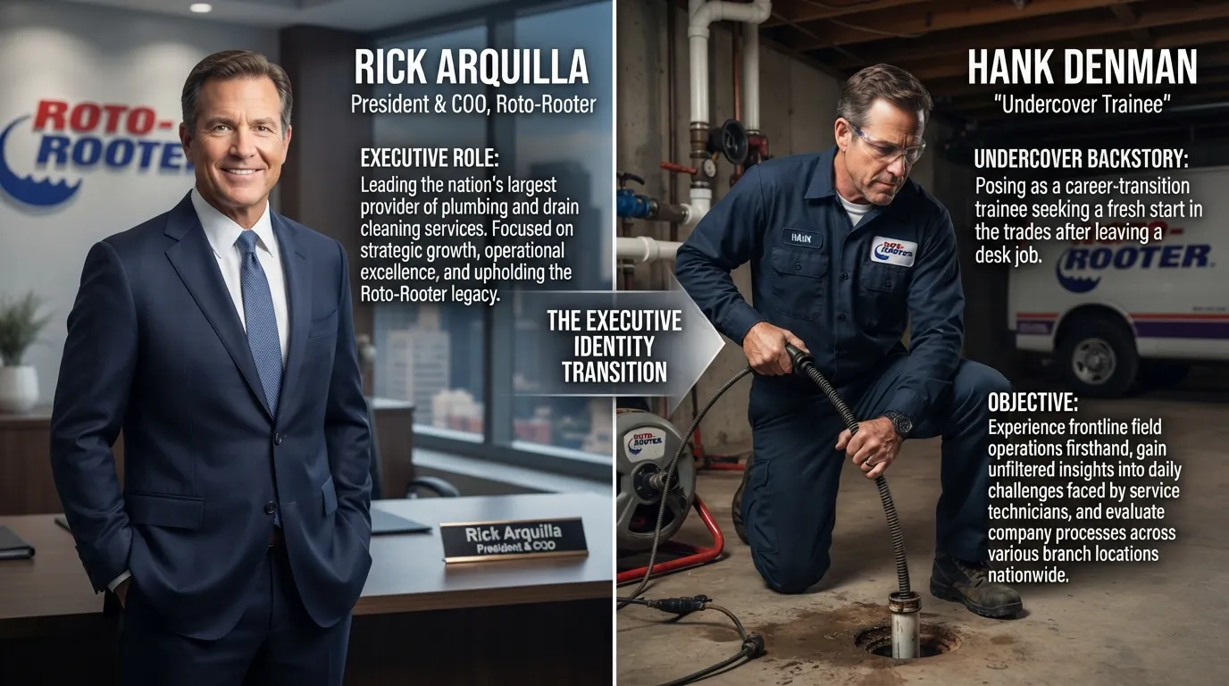 Rick Arquilla, President and COO of Roto-Rooter, in character as his undercover alias Hank Denman during the CBS reality television series Undercover Boss.
