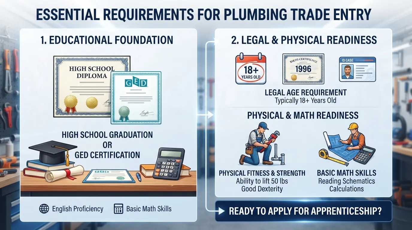 Aspiring plumber reviewing educational prerequisites and age requirements to start a plumbing career.