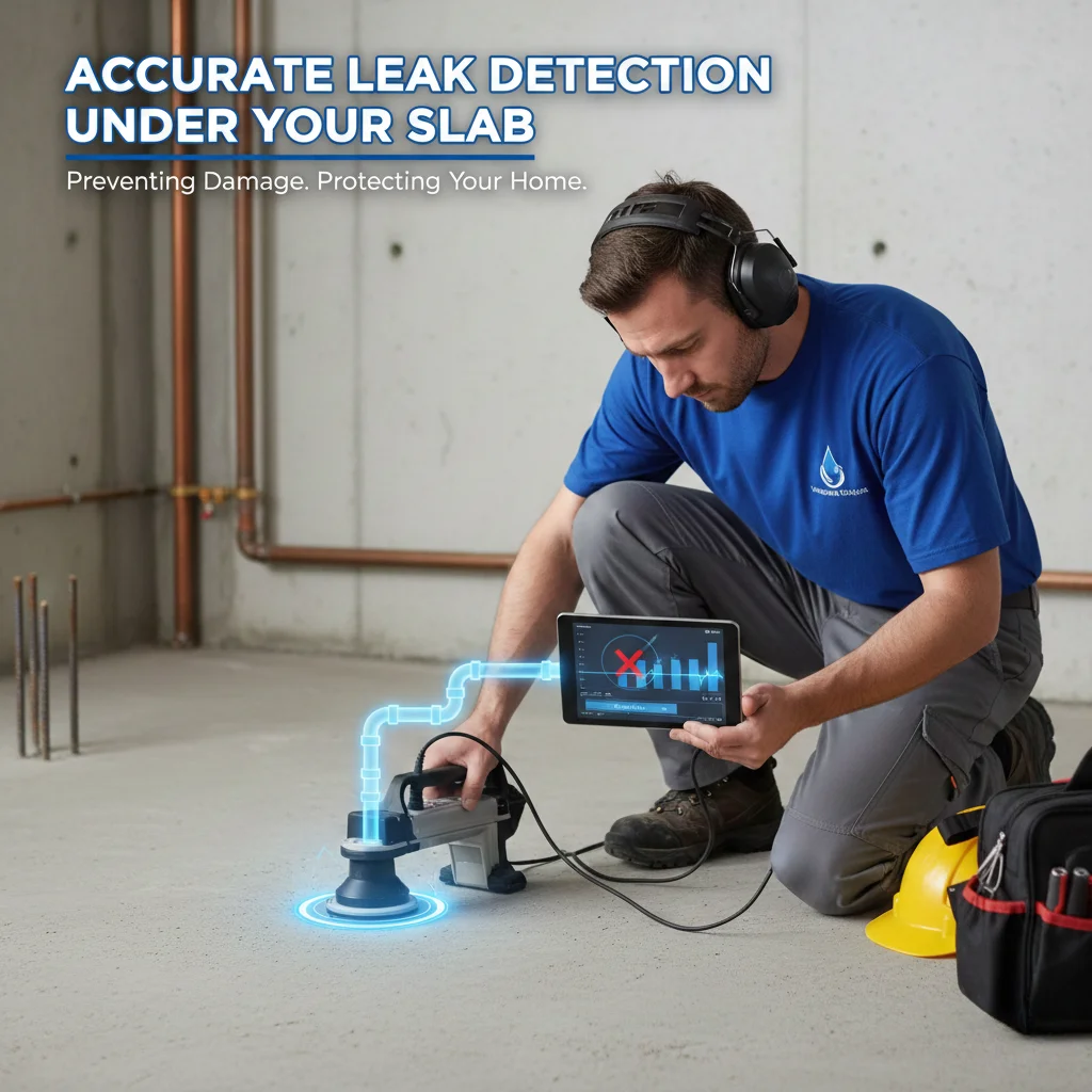 Professional plumber performing slab leak detection using advanced technology to prevent home damage.