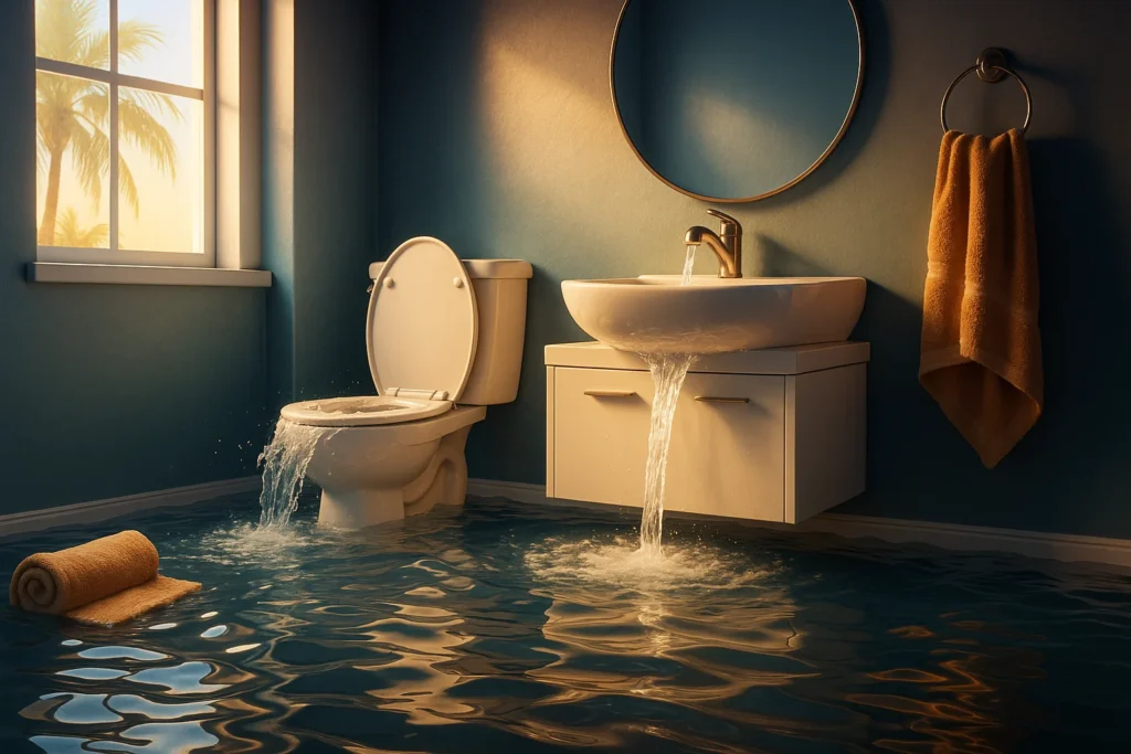 bathroom flooding emergency due to major water leak in Miami