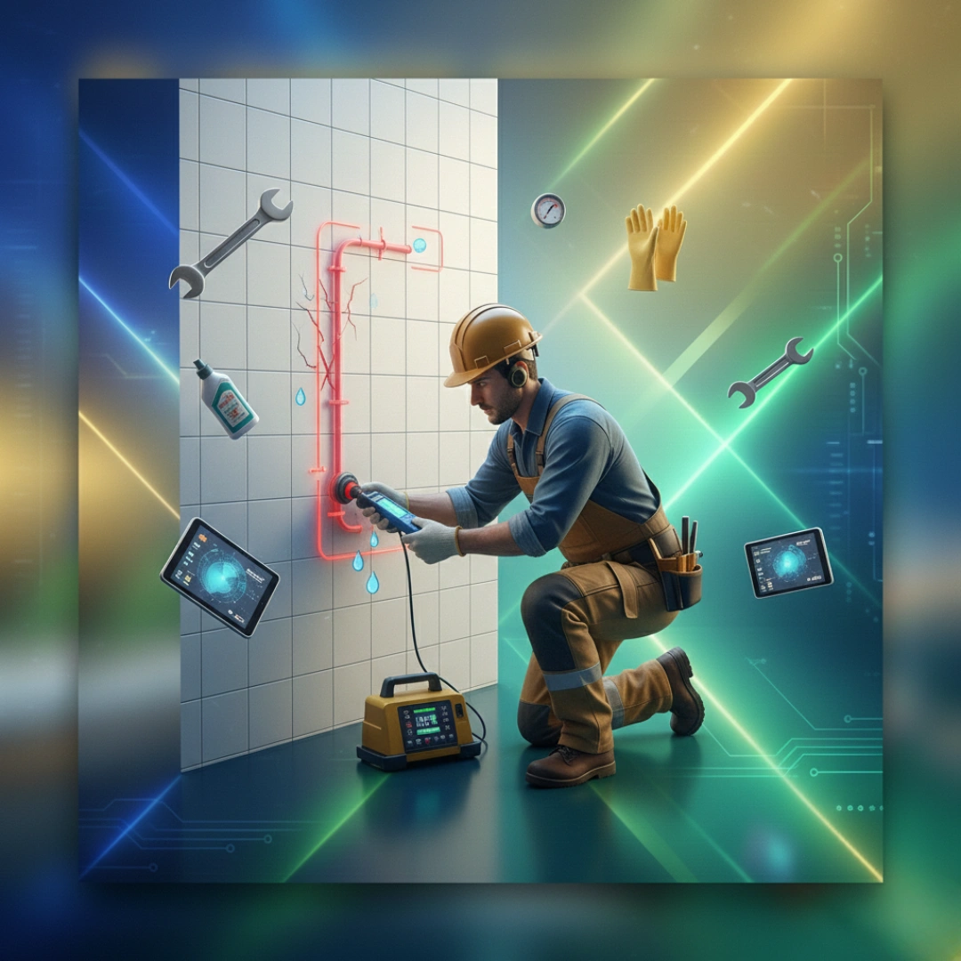 Plumber using advanced leak detection tools in Miami.