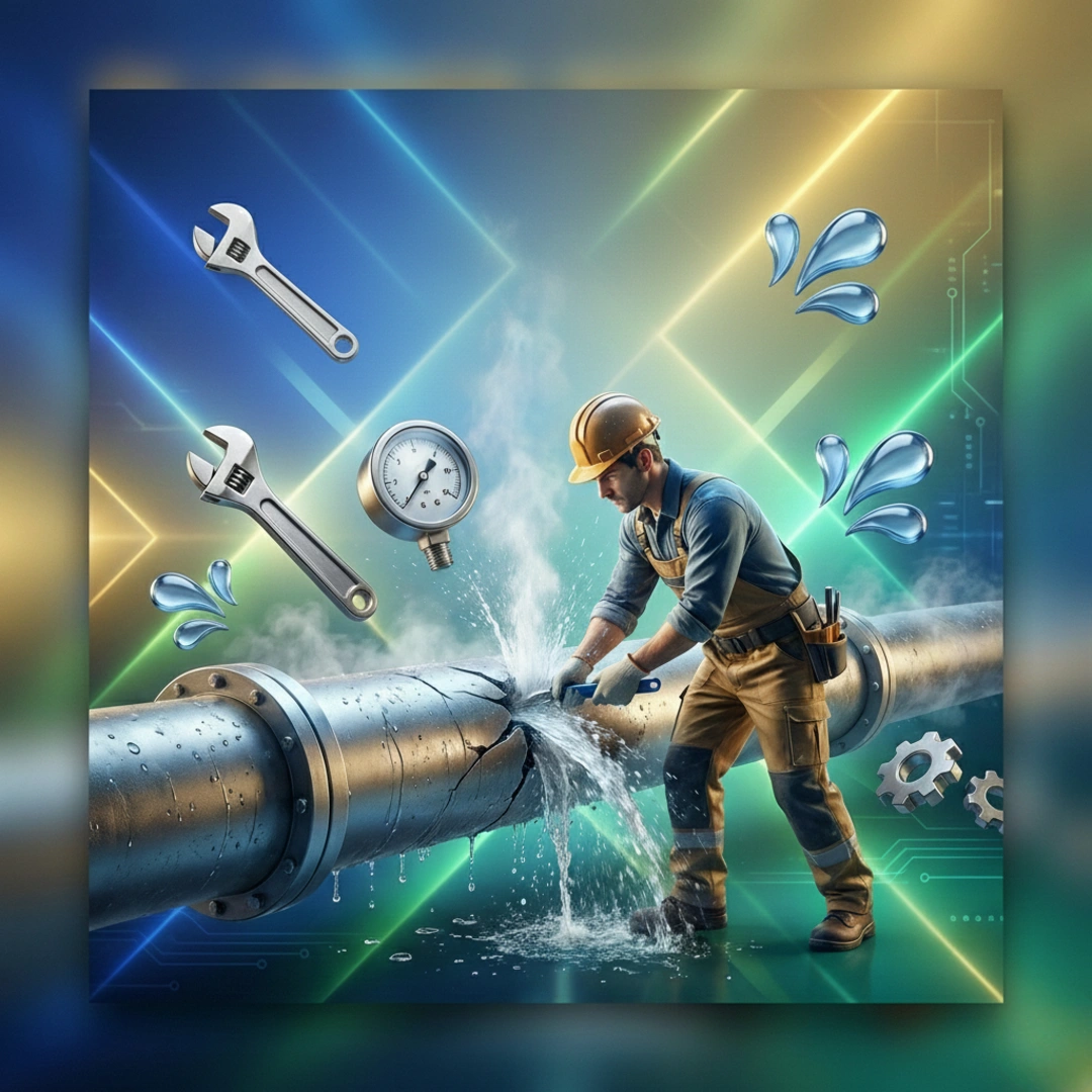 Emergency plumber fixing a burst pipe in Miami.