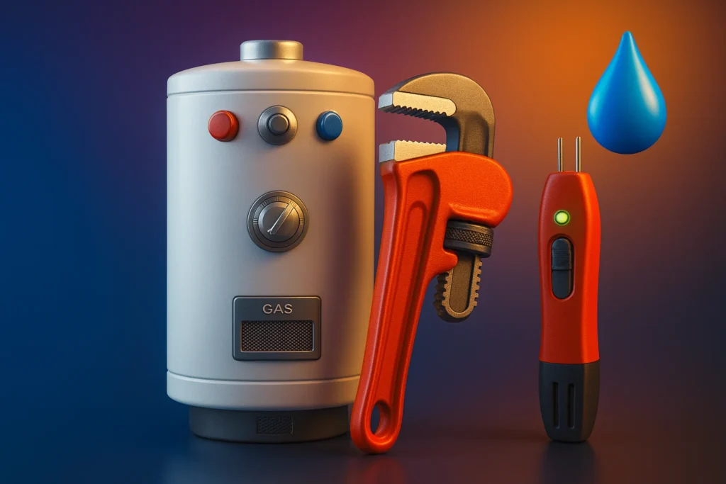 plumber repairing electric water heater during emergency call in Miami