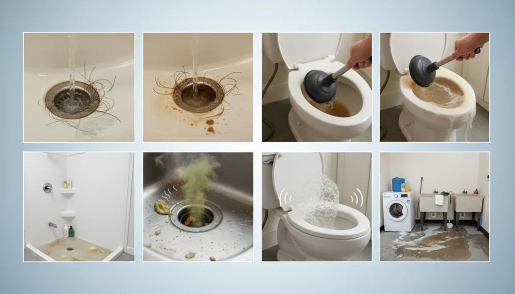 Signs you need professional drain cleaning including slow drains, bad odors, and frequent clogs in sinks and bathrooms