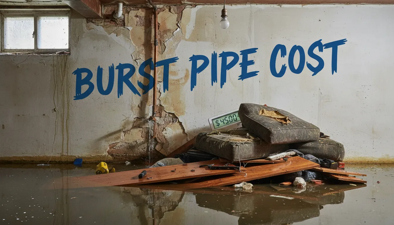 burst pipe cost showing emergency water pipe repair inside a residential home