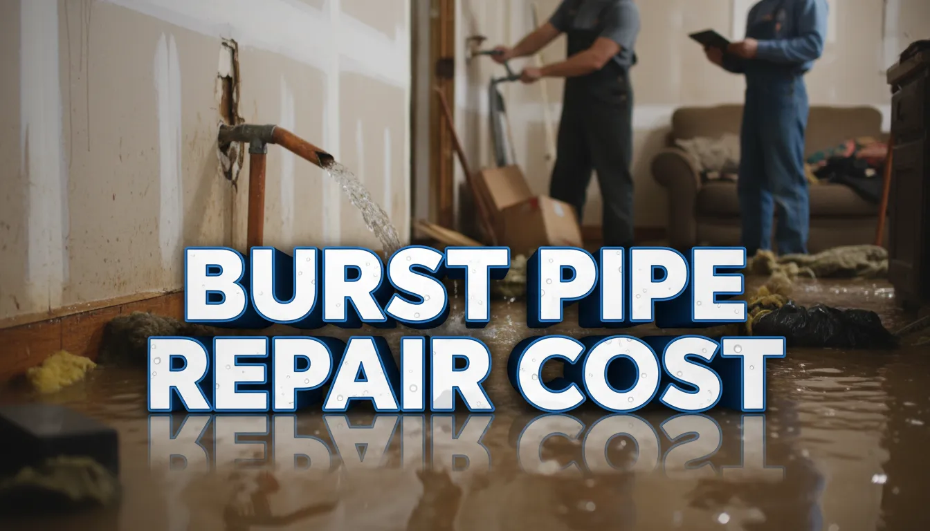 Infographic showing the cost breakdown of burst pipe repair including factors like pipe material, location, and labor charges.