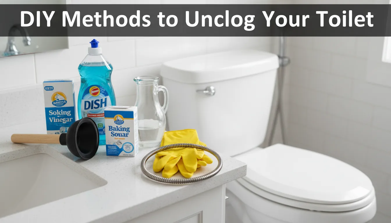 DIY methods to unclog a toilet using a plunger, plumbing snake, and hot water.