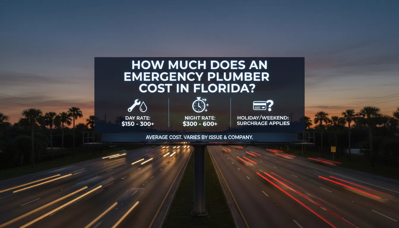 Chart showing emergency plumber cost ranges in Florida for common repairs and services