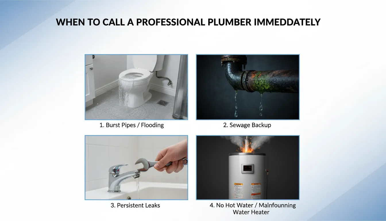 Licensed plumber inspecting a burst pipe inside a wall after a homeowner’s emergency call