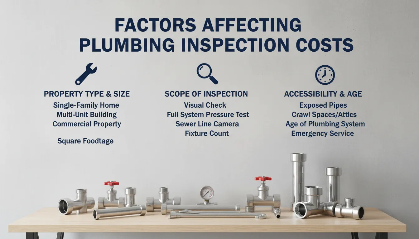 Plumber inspecting home plumbing system and evaluating inspection cost factors