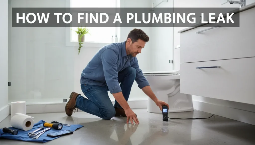 Homeowner searching for signs of a plumbing leak under the sink or behind the walls.