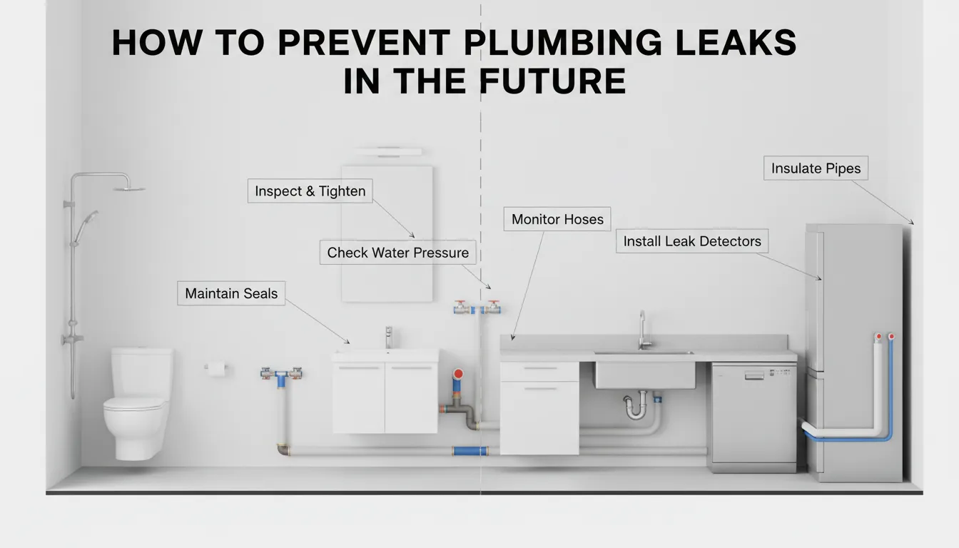 Home plumbing maintenance tips to prevent future plumbing leaks including inspections, pipe insulation, and water pressure control