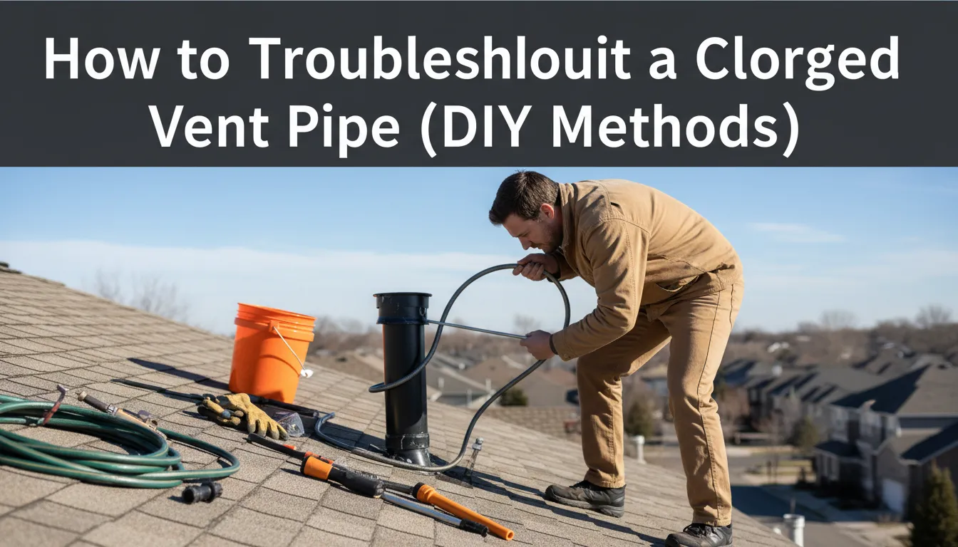 Step-by-step guide on troubleshooting a clogged vent pipe using DIY methods, including using a plumber’s snake and checking for obstructions.