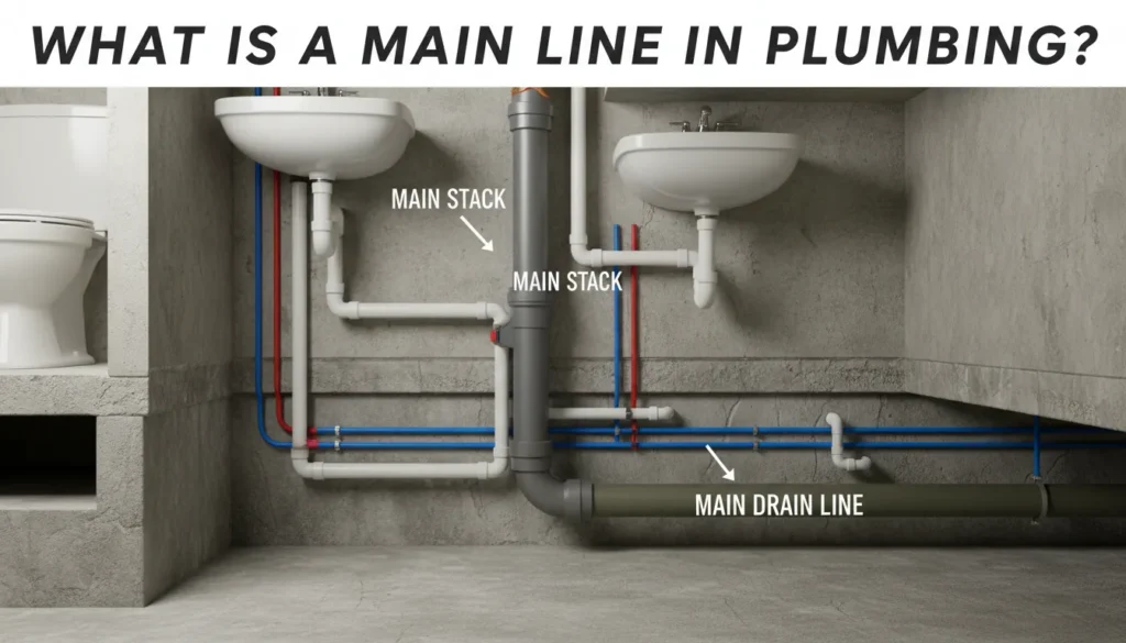 Main sewer line plumbing system diagram or illustration showing wastewater flow.