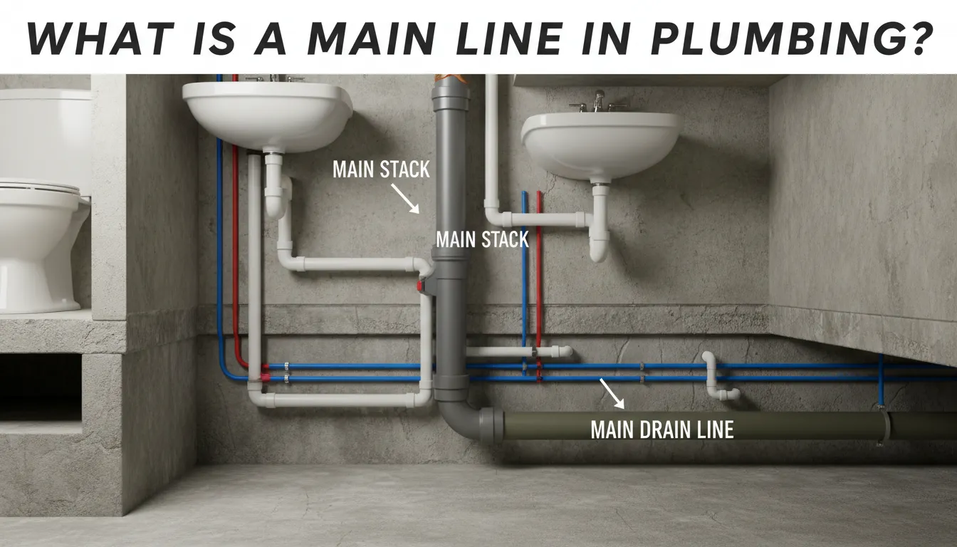 Main sewer line plumbing system diagram or illustration showing wastewater flow.