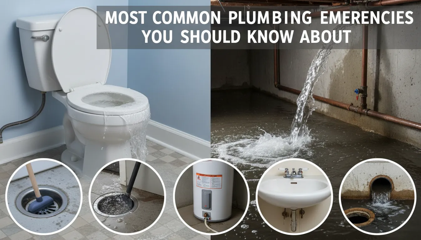 List of the most common plumbing emergencies that homeowners should be aware of.