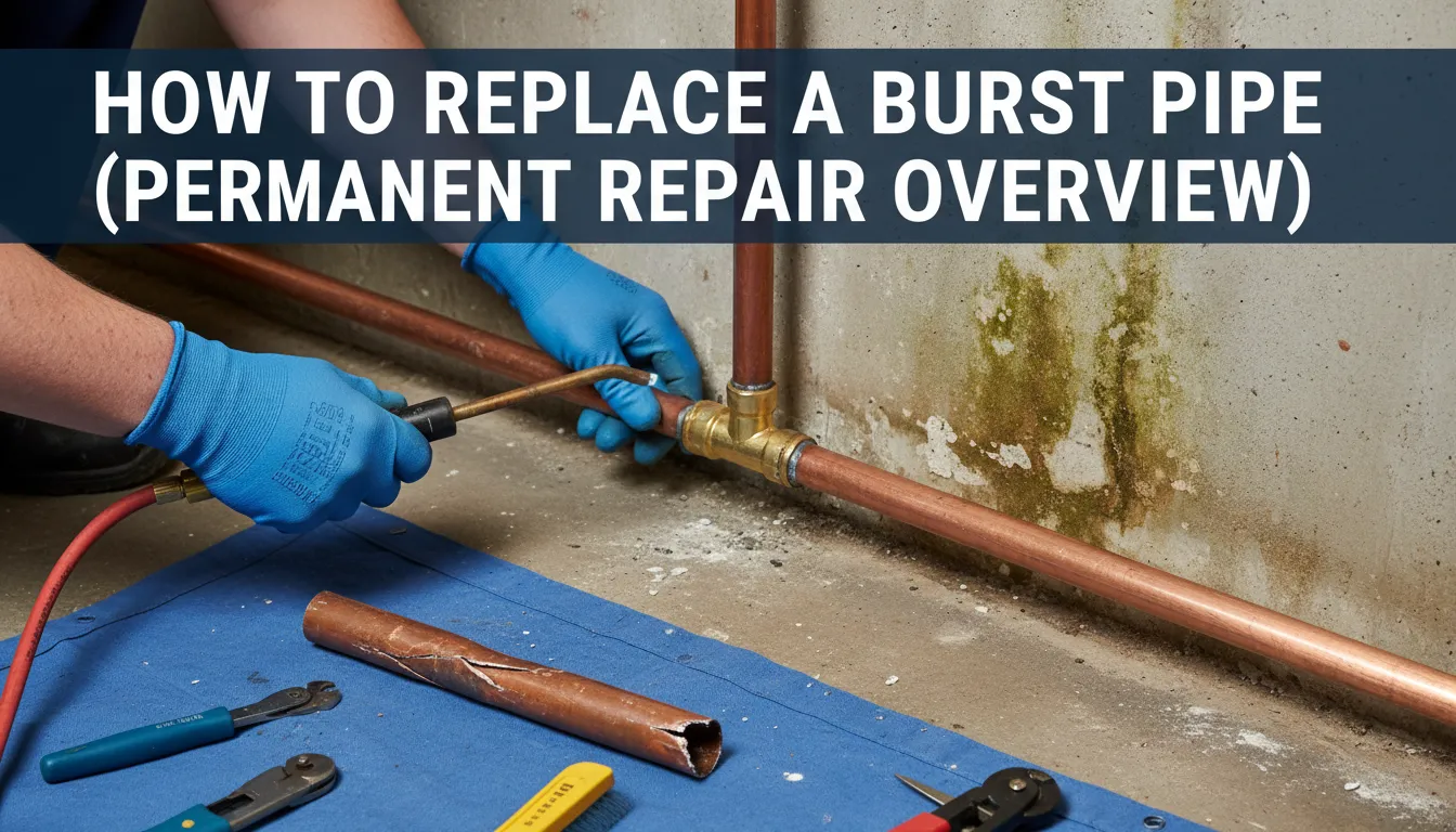 Plumber cutting out a damaged pipe section and installing a new replacement pipe