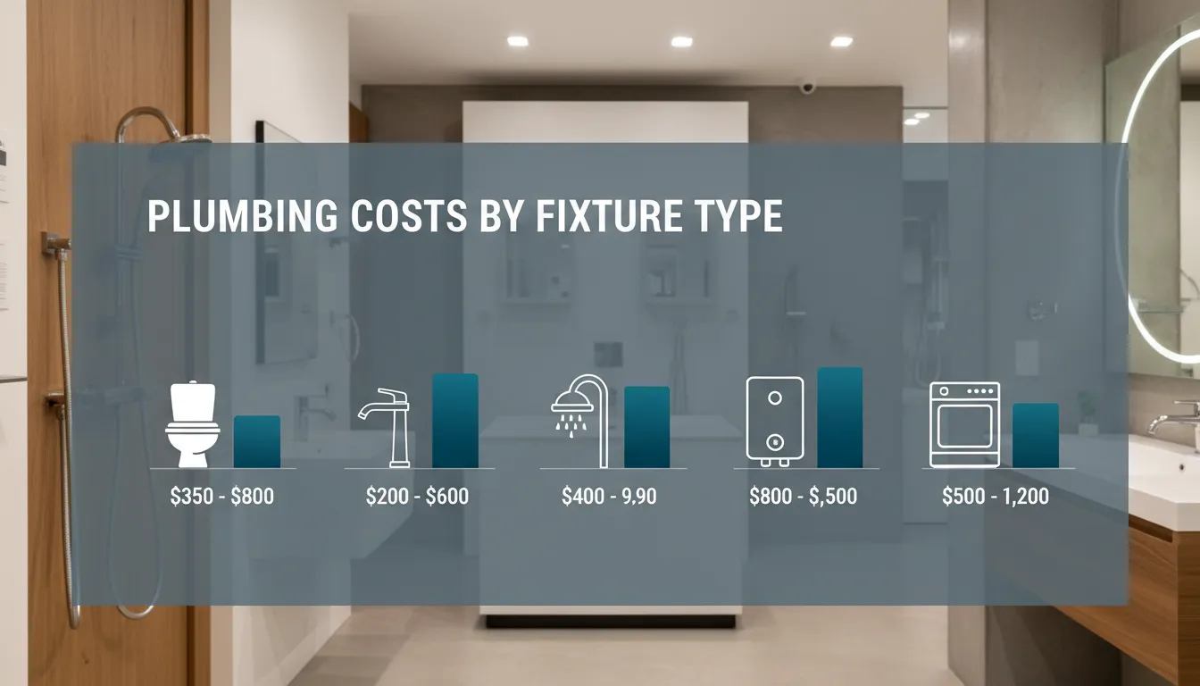 Cost breakdown of plumbing fixtures including sinks, toilets, bathtubs, and showers.