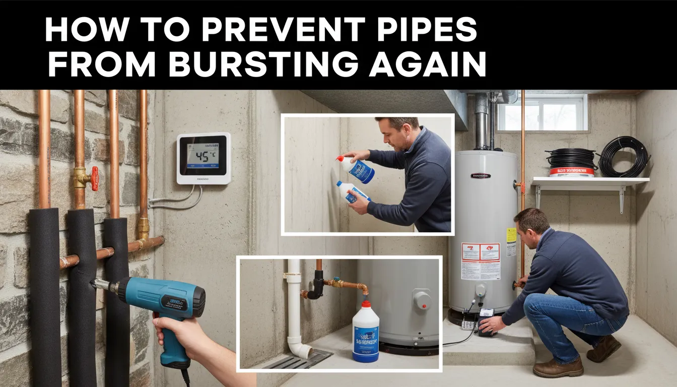 Homeowner insulating exposed water pipes to prevent freezing and future pipe bursts