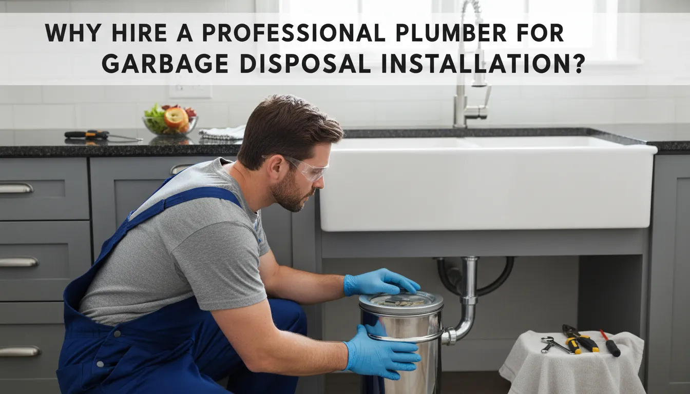 Professional plumber installing a garbage disposal under kitchen sink