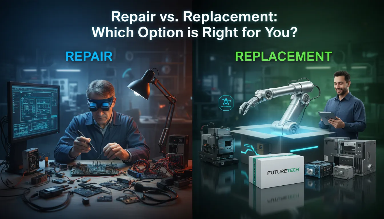 Visual guide comparing the repair and replacement options for burst pipes, including factors like pipe age, damage extent, and cost.