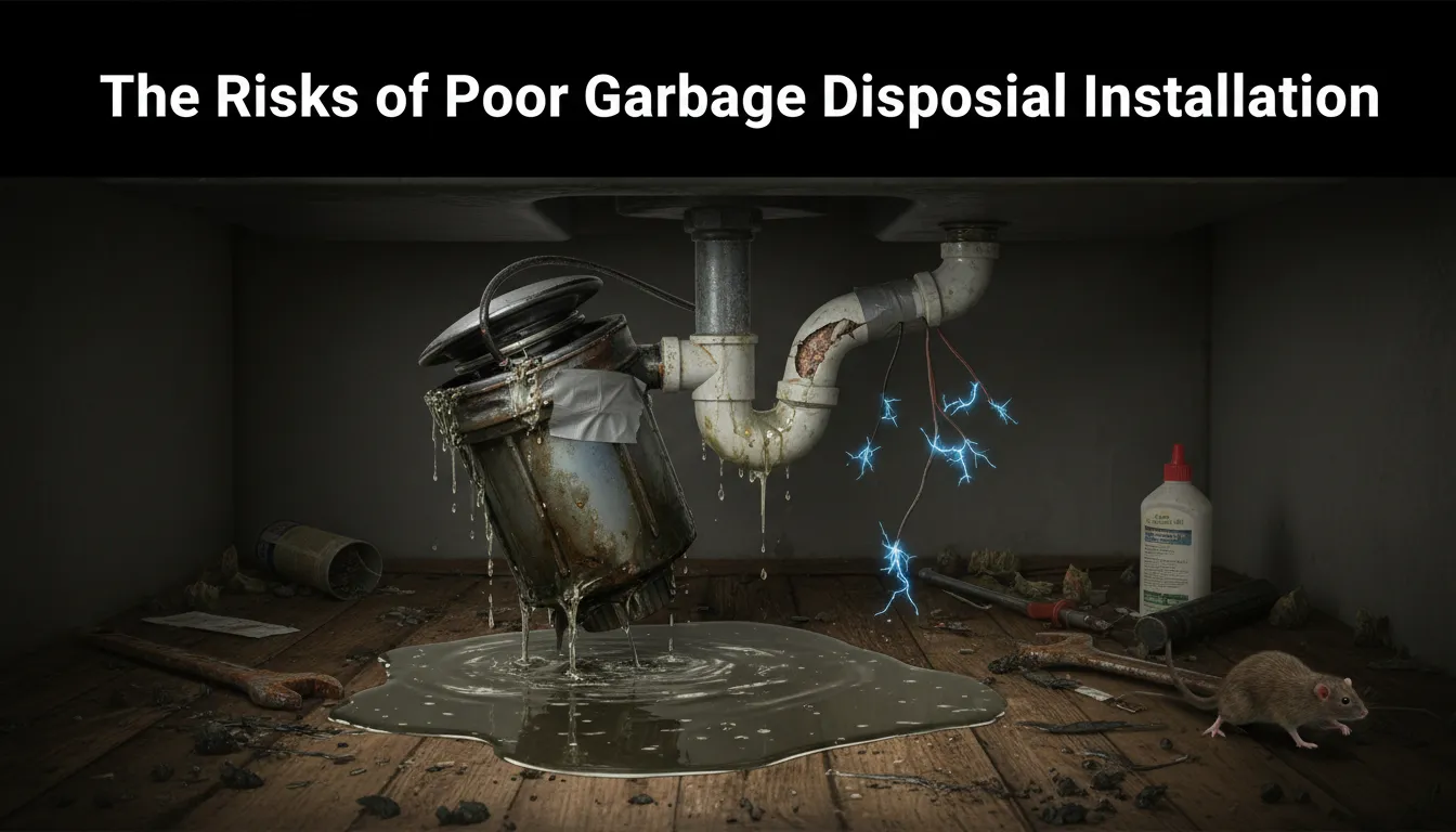 Poorly installed garbage disposal causing leaks and plumbing damage