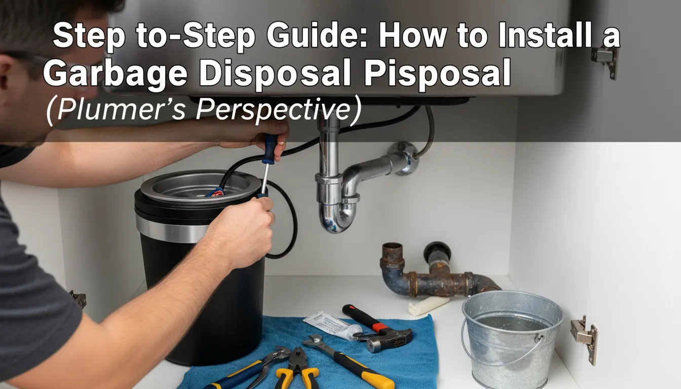 Plumber installing a garbage disposal step by step under kitchen sink