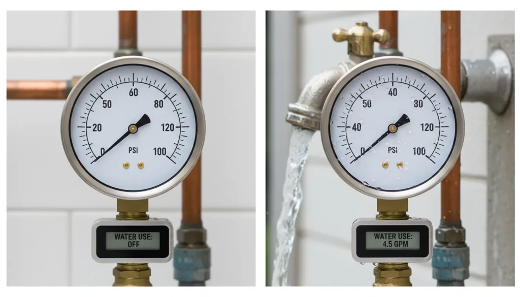 Low water pressure repair diagnostic showing PSI drop