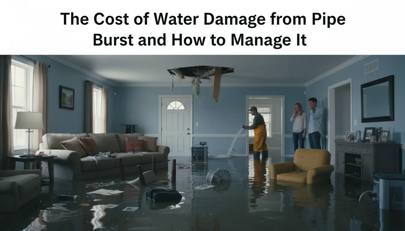 Breakdown of the costs associated with water damage from a pipe burst, including repairs, restoration, and mold remediation