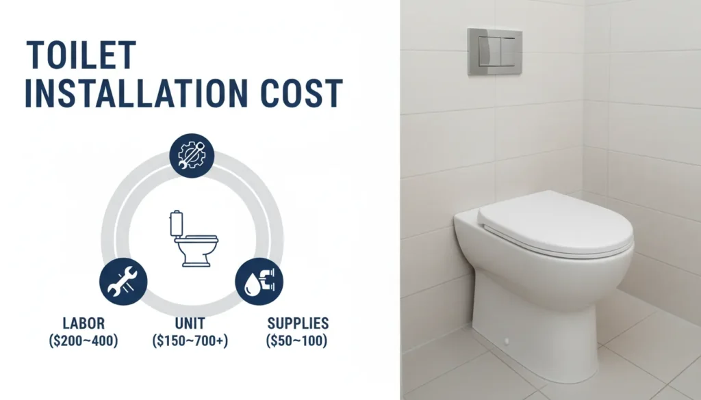Breakdown of the cost for toilet installation, including labor and materials