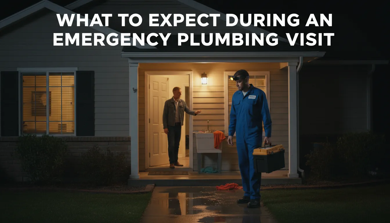 Step-by-step process of an emergency plumbing visit, from assessment to repair and final inspection