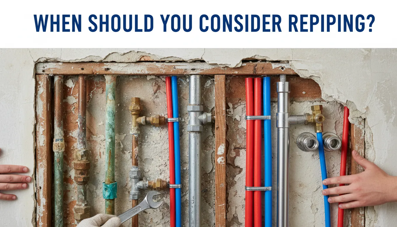 Signs that indicate you need to repipe your house, including frequent leaks and low water pressure.