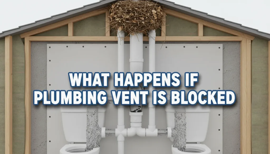 Blocked plumbing vent causing plumbing issues and improper drainage.