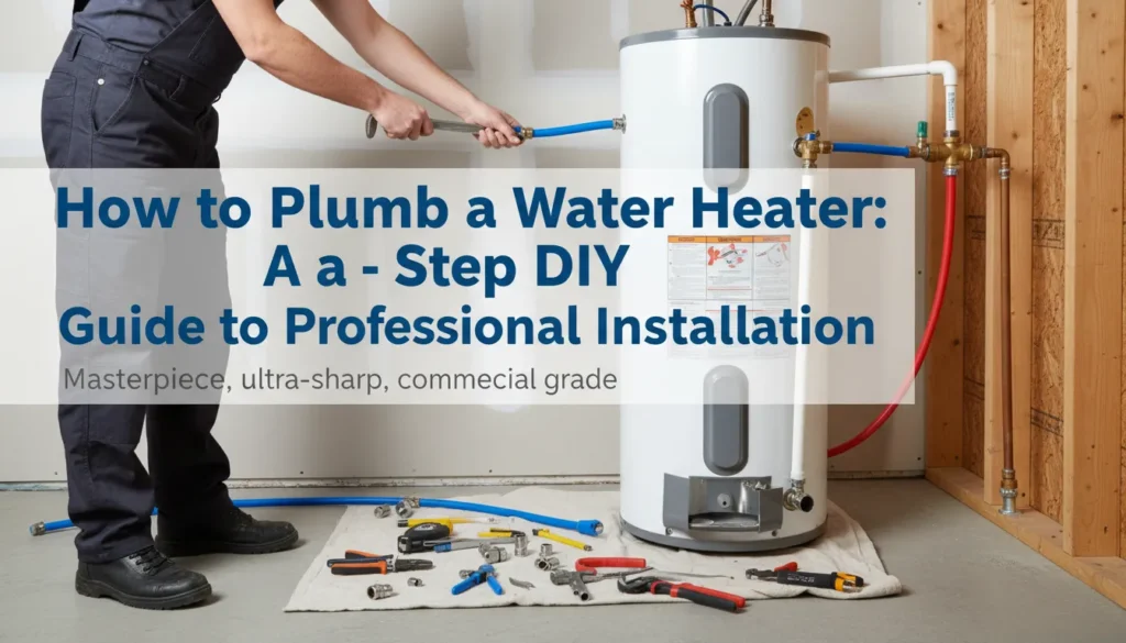 A professional plumber demonstrating how to plumb a water heater with copper pipes and expansion tank.
