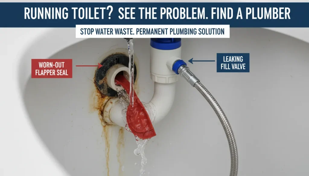 Plumber for Running Toilet - Professional diagnosis and leaky flapper repair
