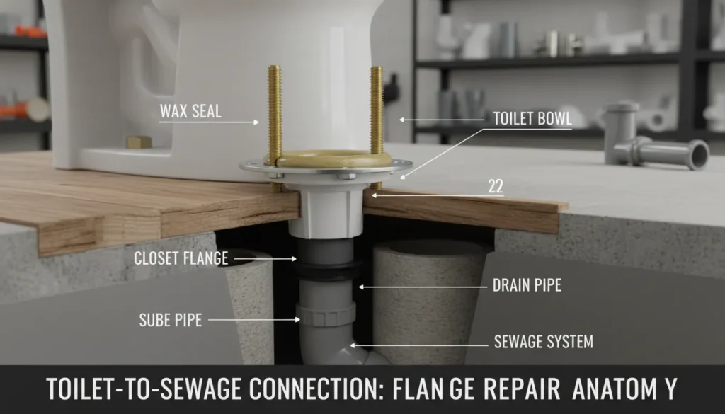 Toilet Flange Repair showing the closet flange connection and floor hub
